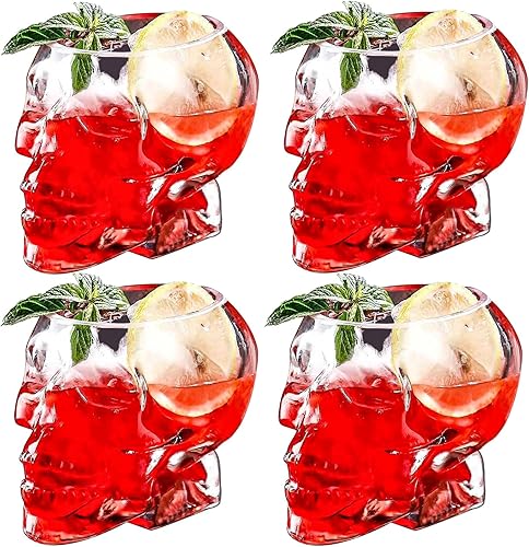 GXFCCYXT 4 copas de vino de calavera de Halloween de 12 onzas 11.8 fl oz, copas de cóctel únicas divertidas de calavera transparente para cóctel,