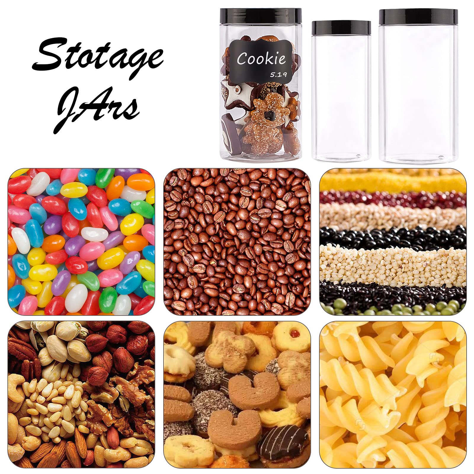 TUZAZO 12 Pack Large Clear Plastic Jars with Lids BPA Free, 32 Oz & 16