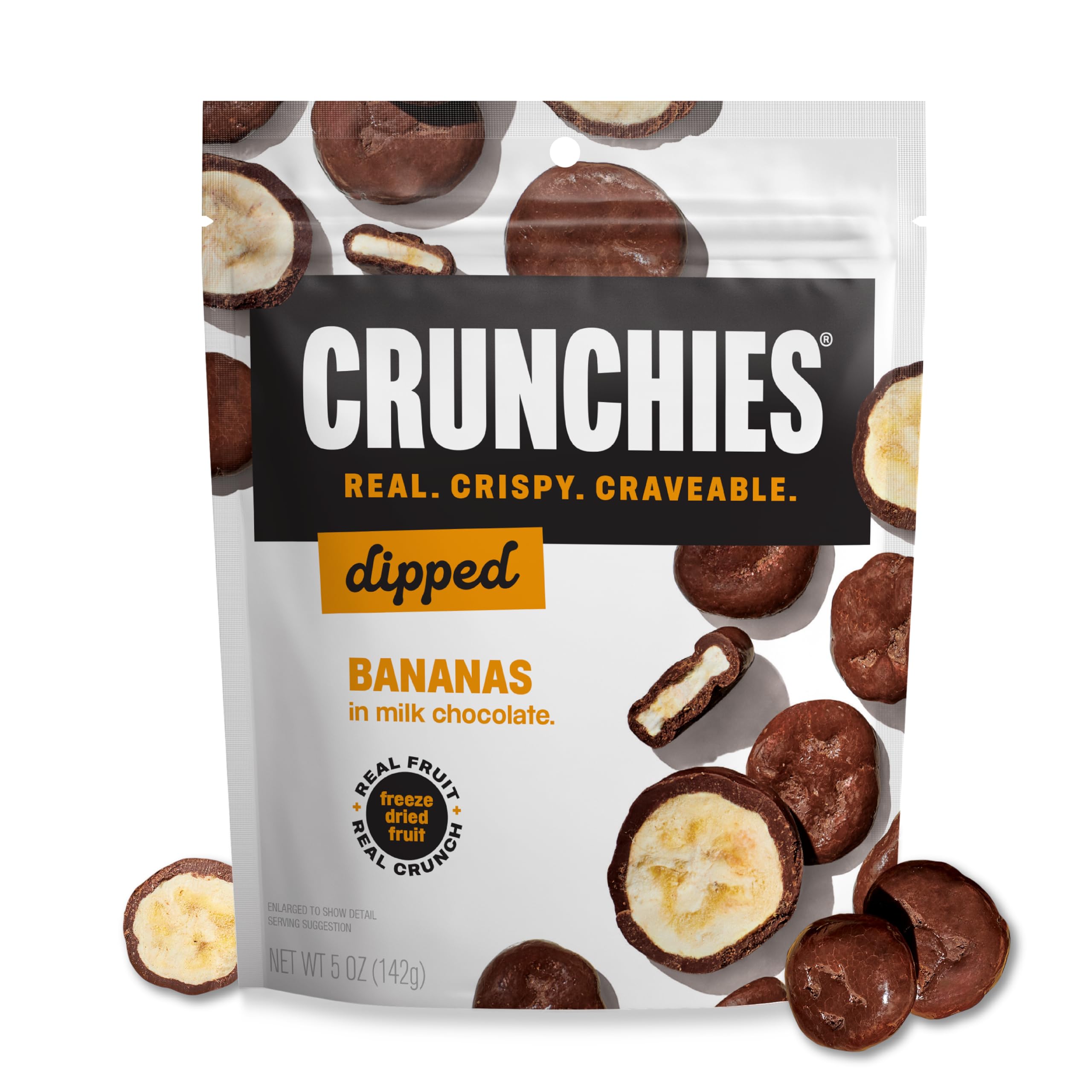Crunchies Freeze-Dried Chocolate Covered Fruits - 100% All Natural Crispy Fruit Dipped in Premium Milk Chocolate, Non GMO, Kosher (Bananas, 5 Ounce (Pack of 6))