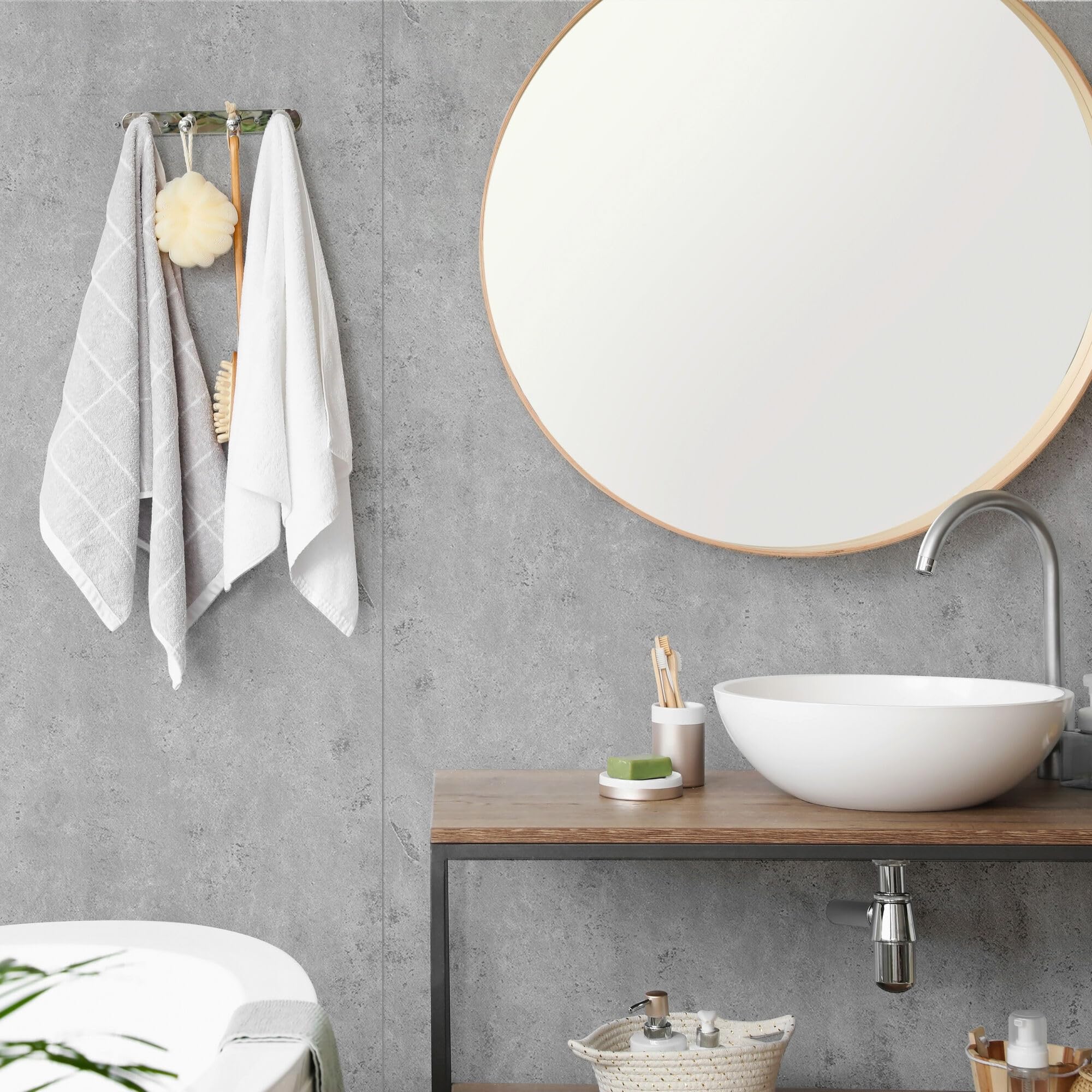 Schulte DecoDesign Wandverkleidung Set Nische, 3 Platten Stein Grau hell je 210 x 100 cm, Profilset (2 x Endprofil, 1 x Flächenverbinder, 2 x Eckprofil in Ecke) in Alu-Natur, D1901011-3-F 602