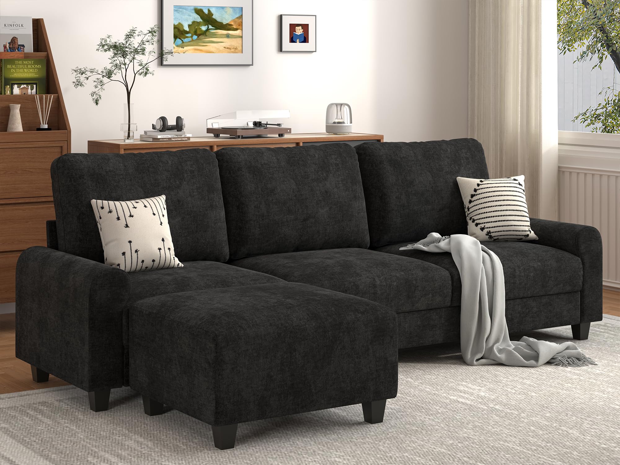 EASE MOOSE dark gray chenille L-shaped sectional sofa