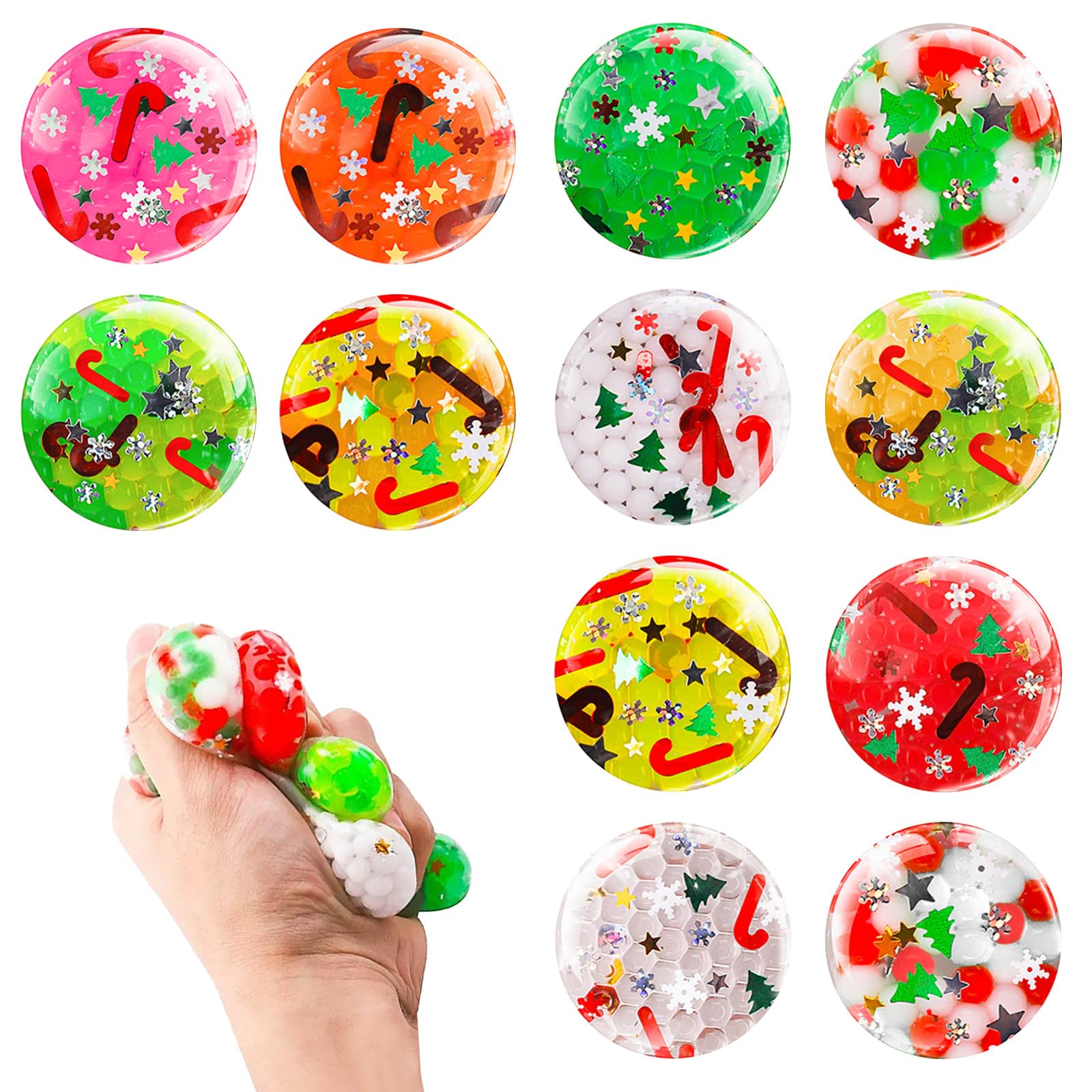 HAASIKI 12pcs Beads Stress Balls, Xmas Stress Relief Ball Christmas, Party Bag Fillers Sensory Gifts Pack