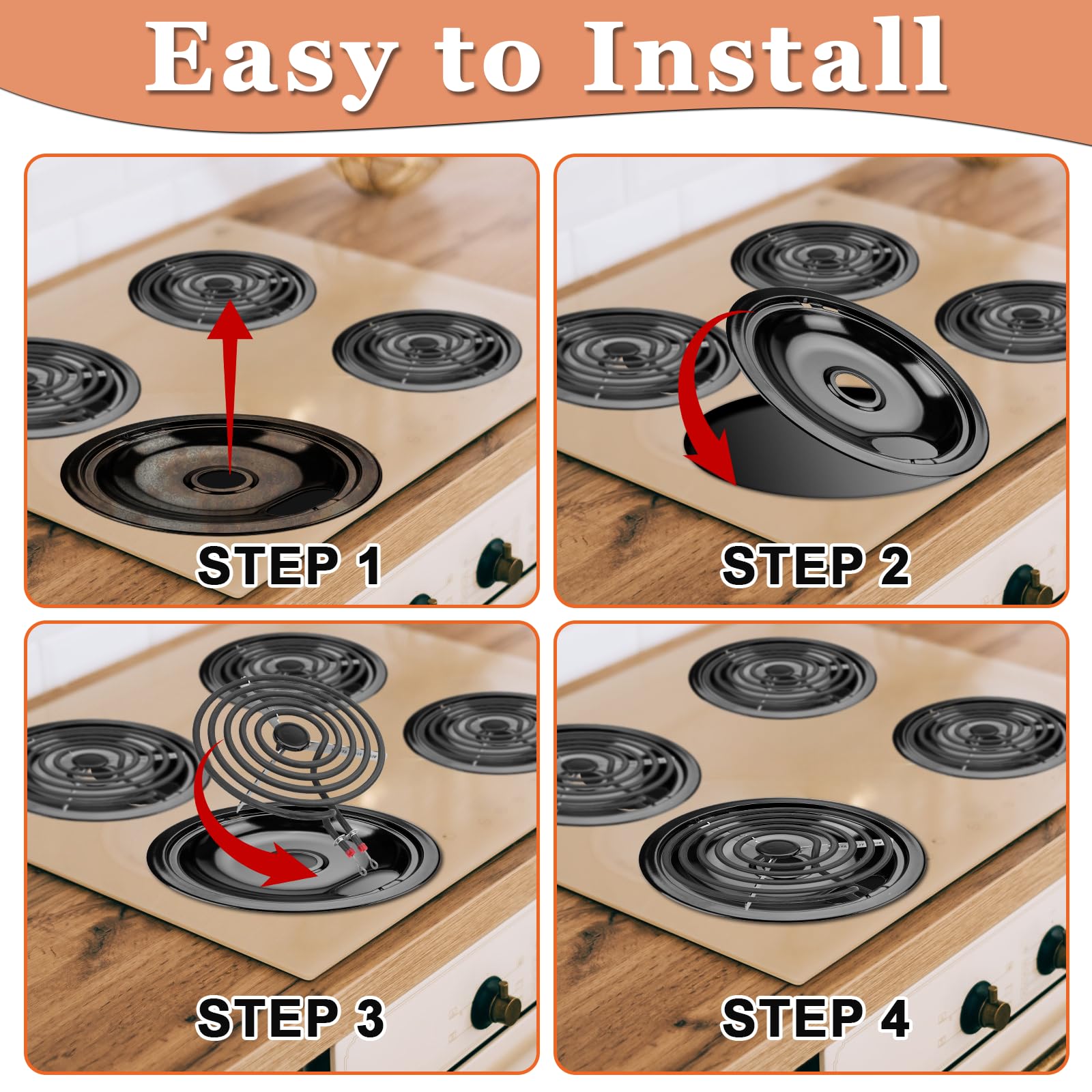 Cenipar W10290350 W10290353 - Juego de quemadores de porcelana negra y quemador eléctrico MP22YA, compatible con horno/estufa Whirl-pool Frigi-daire Ama-na Range