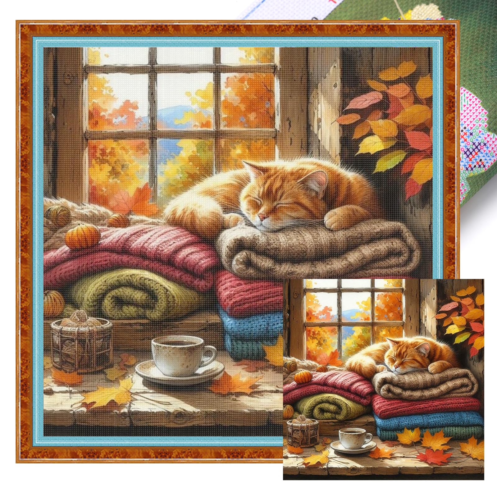 Poetrydraw 11Ctacc-12259__C__45x45 Cat By The Window Full 11Ct Diy Stamped Cross Stitch Kit Home Decor45x45cm (11Ctacc-12259 C 45X45)