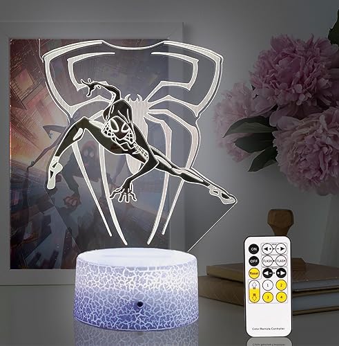 Gwen - Luz nocturna Regalos de Spider Stacy, luz nocturna para niños, decoración de dormitorio de niñas, 7 colores que cambian con control remoto,