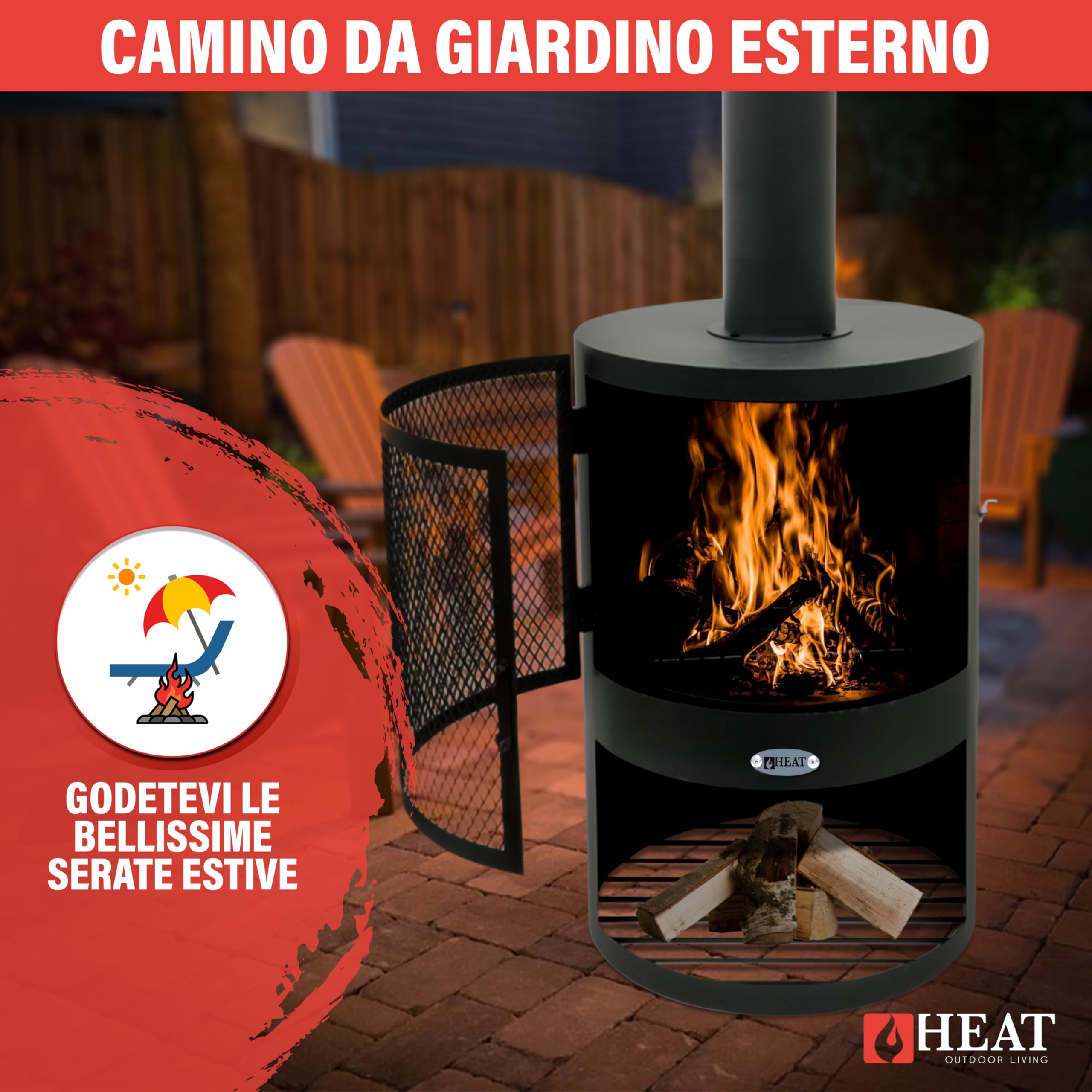 Hamar Camino Da Giardino - Stufa Da Patio - Pozzo Di Fuoco Per Serate Rilassanti - Colonna Di Fuoco - Camino Da Patio - Stufa Da Giardino in Acciaio - (Nero (47x47x148 cm))