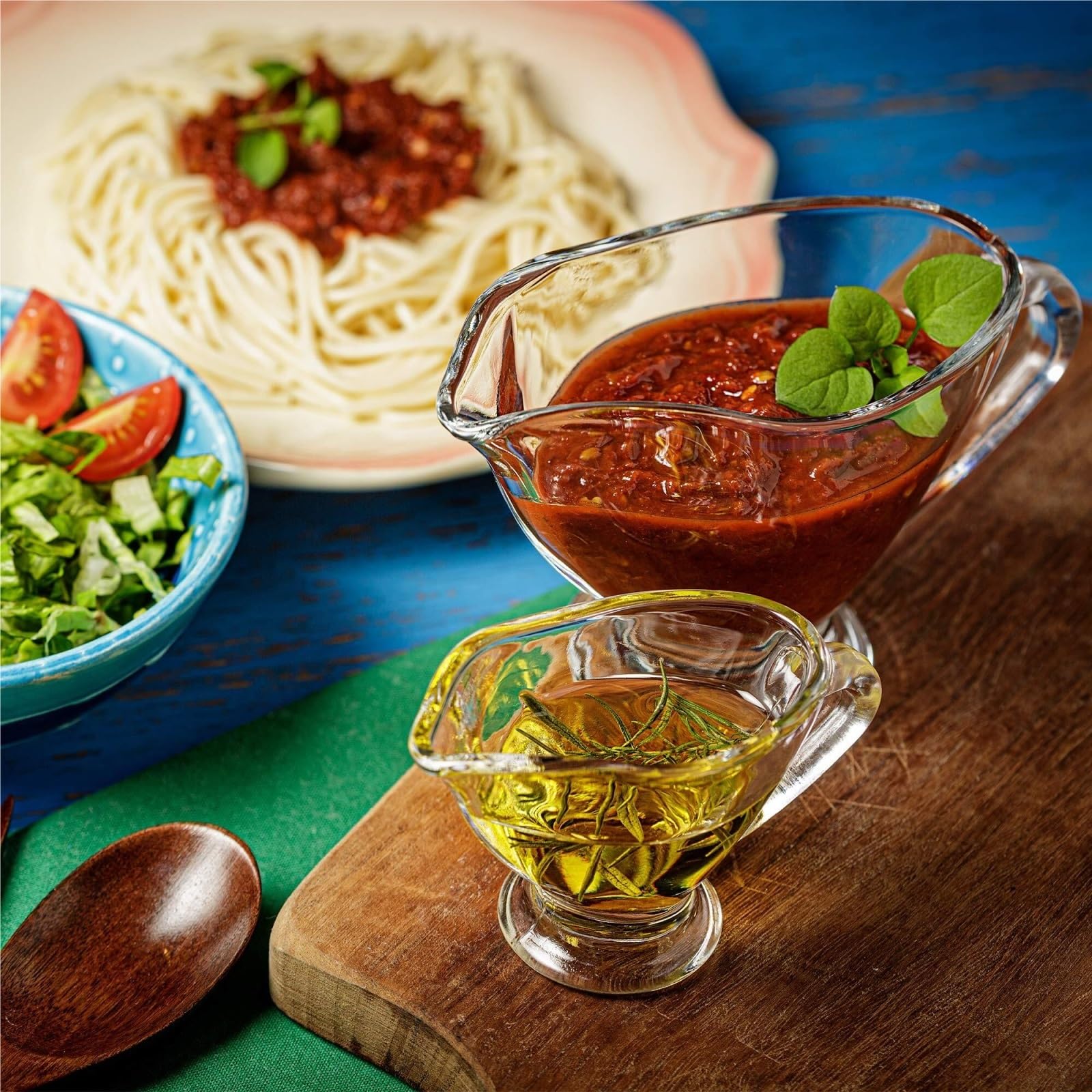 Salsiera per condimenti per insalata, condimenti, condimenti, ciotola con manico, in vetro trasparente, per dessert e salse, per cucina e ristorante (10,5 cm)