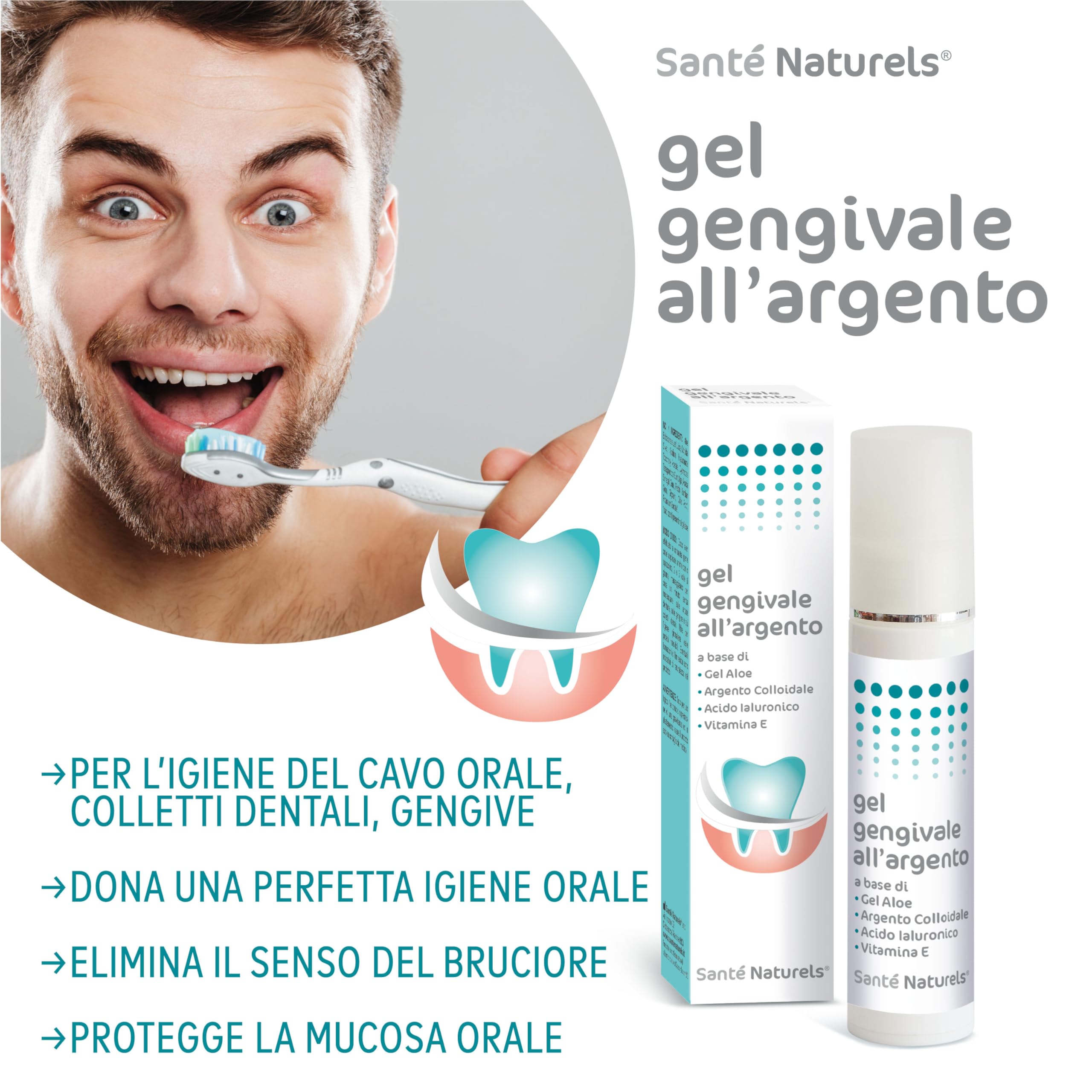Gel gingival 50 ml ● Gel para la dentición con Plata Coloidal Verdadera, Ácido Hialurónico, Aloe y Vitamina E ● Tratamiento para encías inflamadas y retraídas