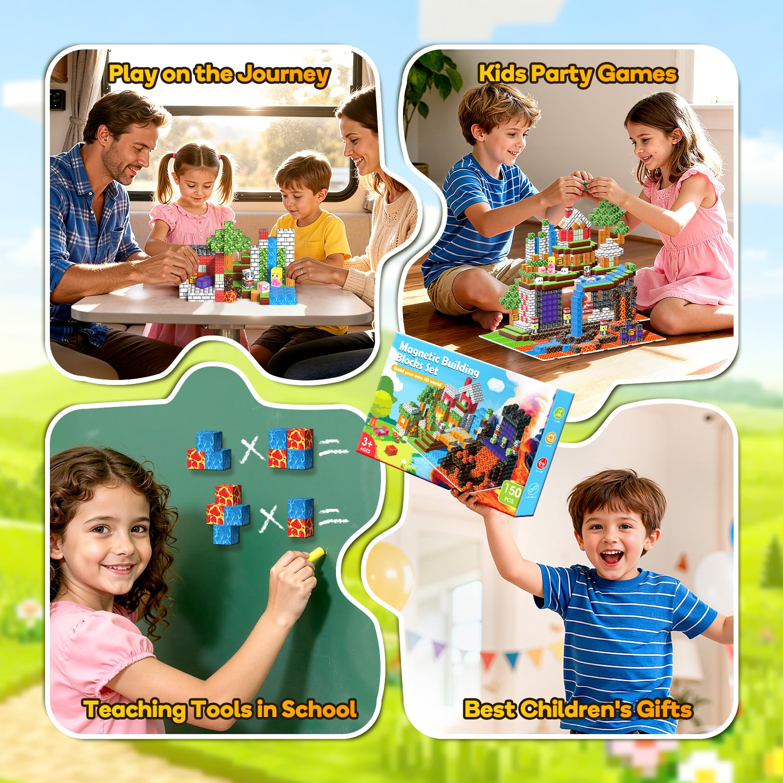 Wootoyz Magnetische Bausteine Blöcke 150 Stück, Spielzeug ab 3 4 5 6 Jahre Jungen Mädchen Magnetbausteine Kinder Geschenk Junge 3-6 Jahre Kreatives STEM Magnetspiel Montessori Lernspielzeug