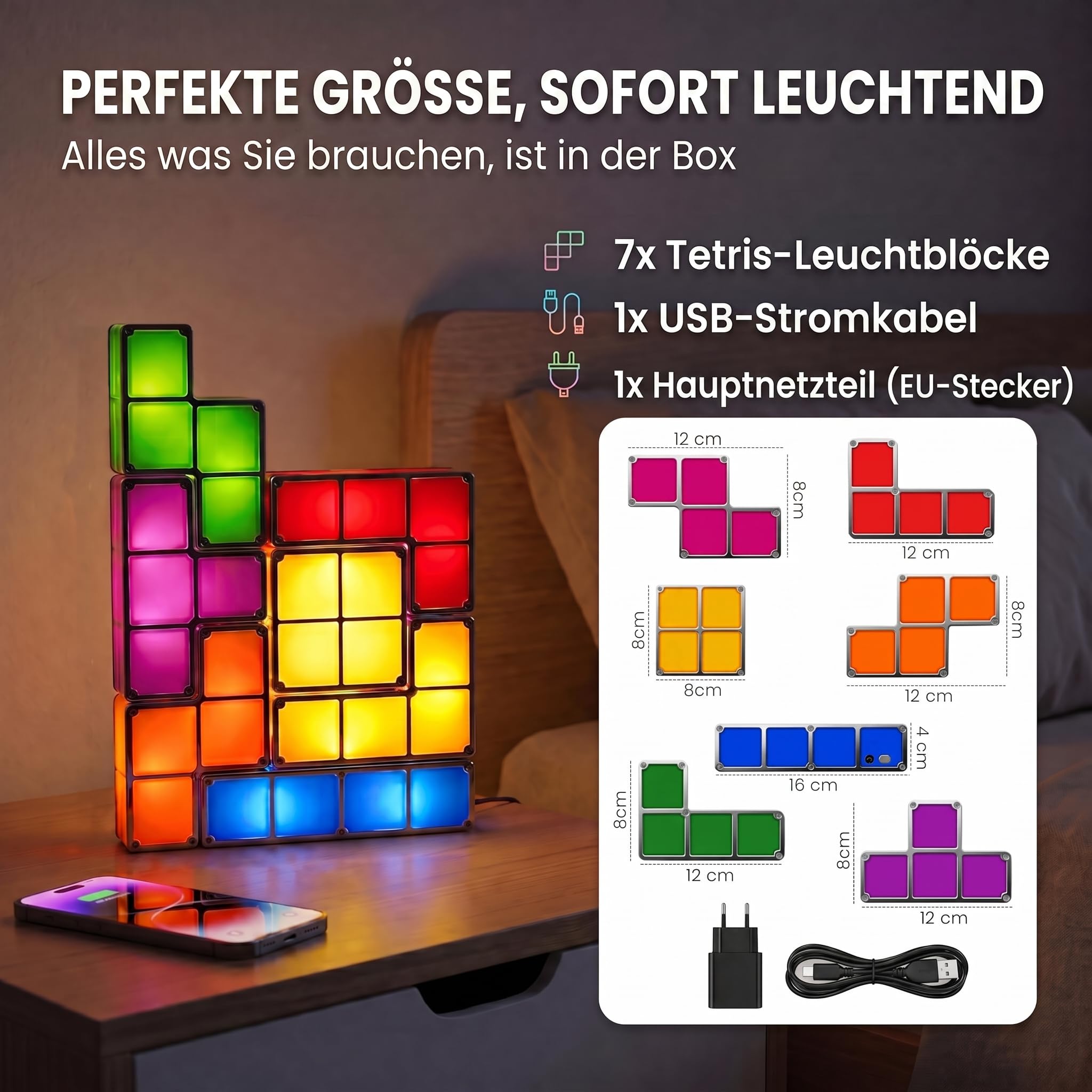 GOODS+GADGETS Tetris Lampe Stapelbare LED Tischleuchte Stimmungslicht Retro Tetrislampe Leuchte Bausteine