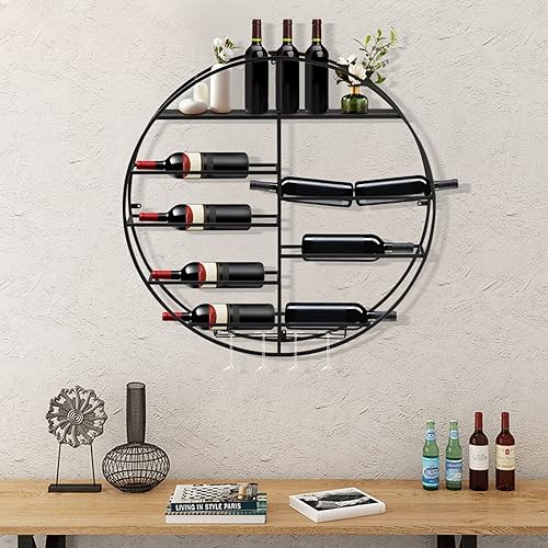 Miniatura 5 de DNYSYSJ Estante para botellas de vino para 12 botellas, soporte redondo de hierro para botellas de vino, estante de licor de bar con soporte de