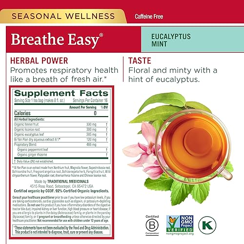 Miniatura 4 de Traditional Medicinals - Té orgánico, cuidado estacional, surtido con Throat Coat, Echinacea y Breathe Easy con eucalipto, cuidar la salud