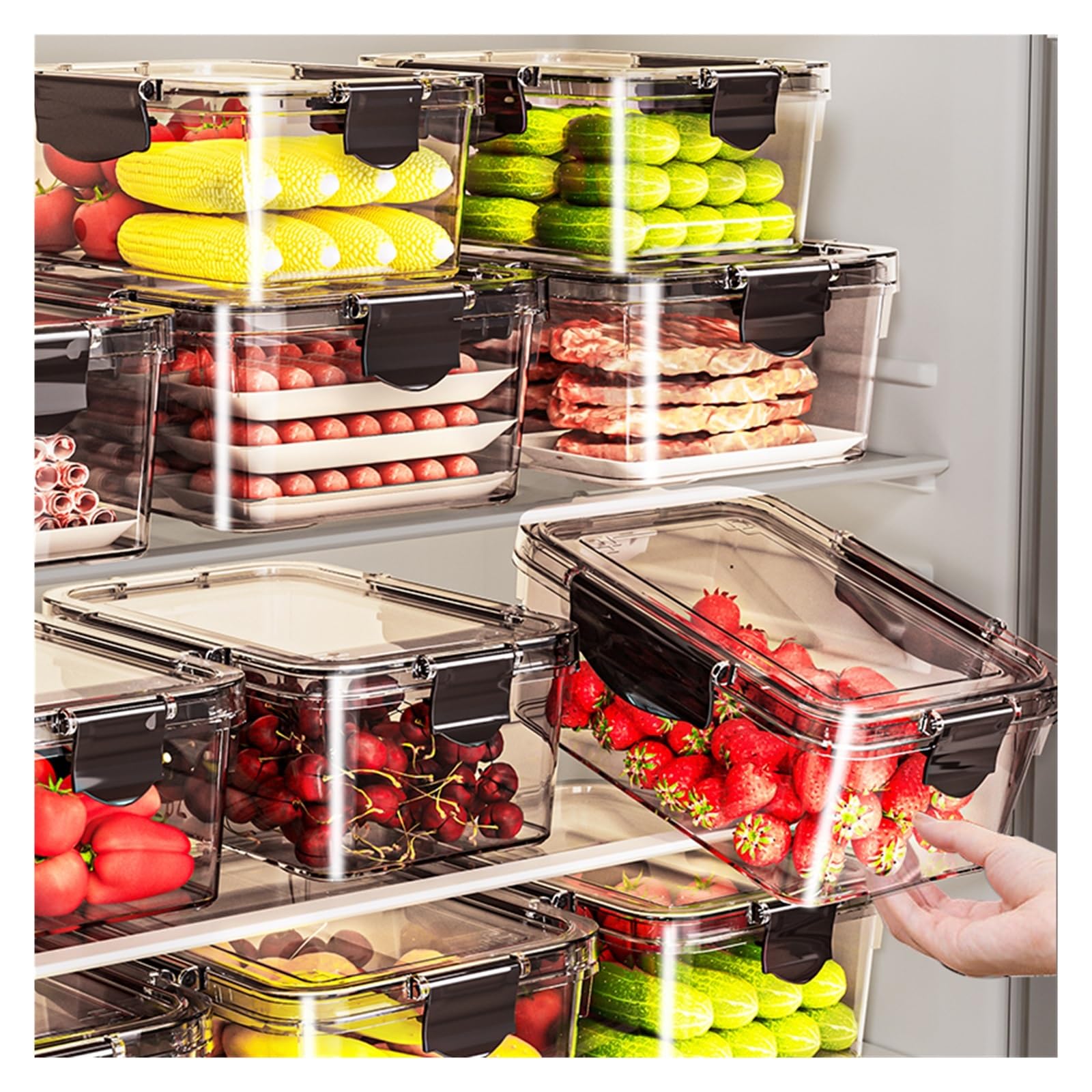 Große versiegelte Kühlschrank-Aufbewahrungsbox(Black,1000ml)