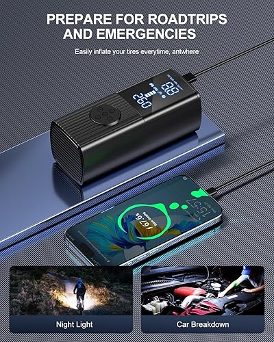 Miniatura 6 de Compresor de aire portátil para inflador de neumáticos, compresor de aire portátil de 180 PSI y 3 veces más rápido con medidor de presión digital,