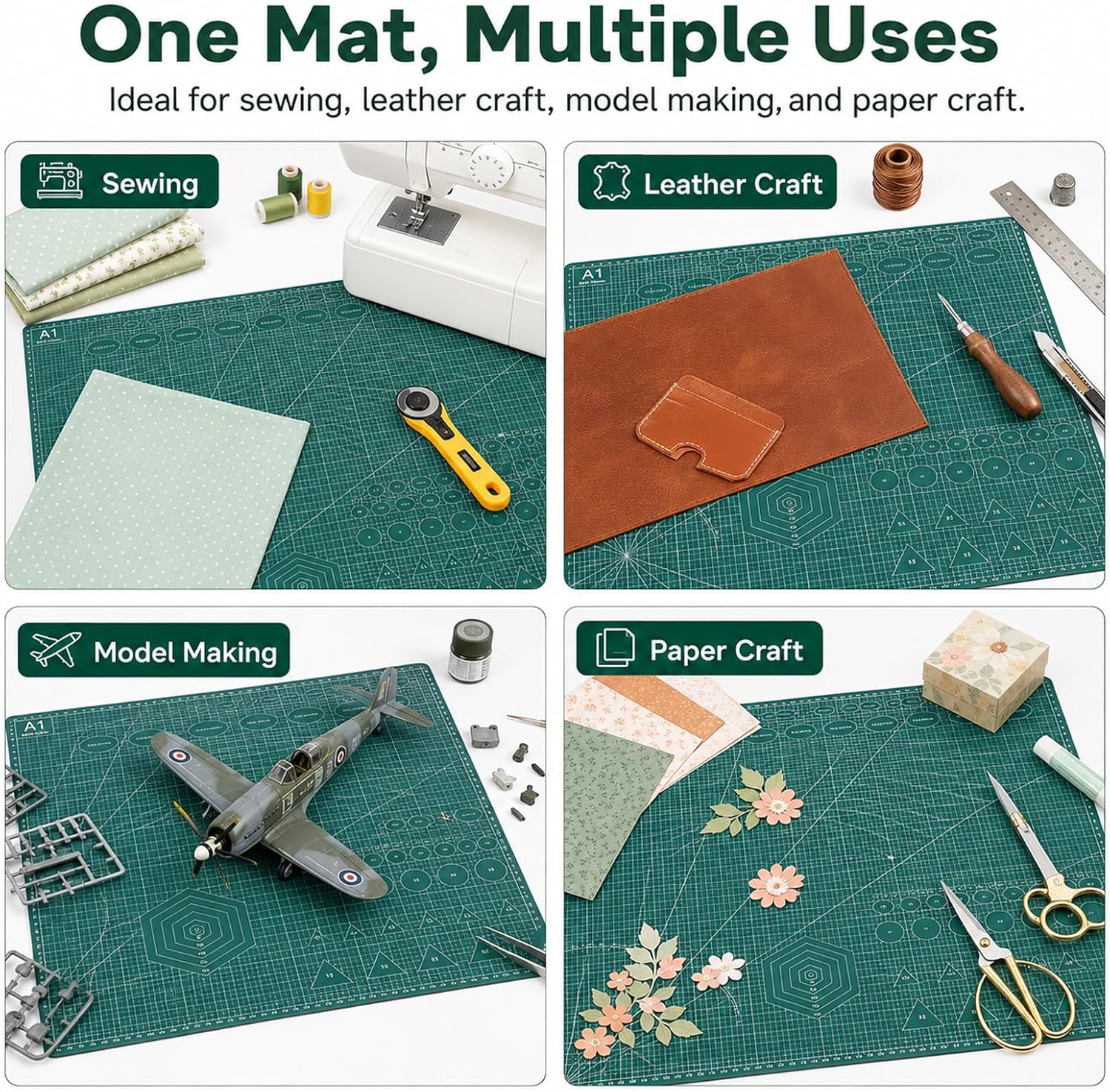 Large Cutting Mat, 35" x 23", 1 Pack Double-Sided 5-Ply Self Healing Cutting Mat, for Sewing, Quilting, Scrapbooking & Craft, Large Craft Cutting Board for Hobby Use(A1), Green