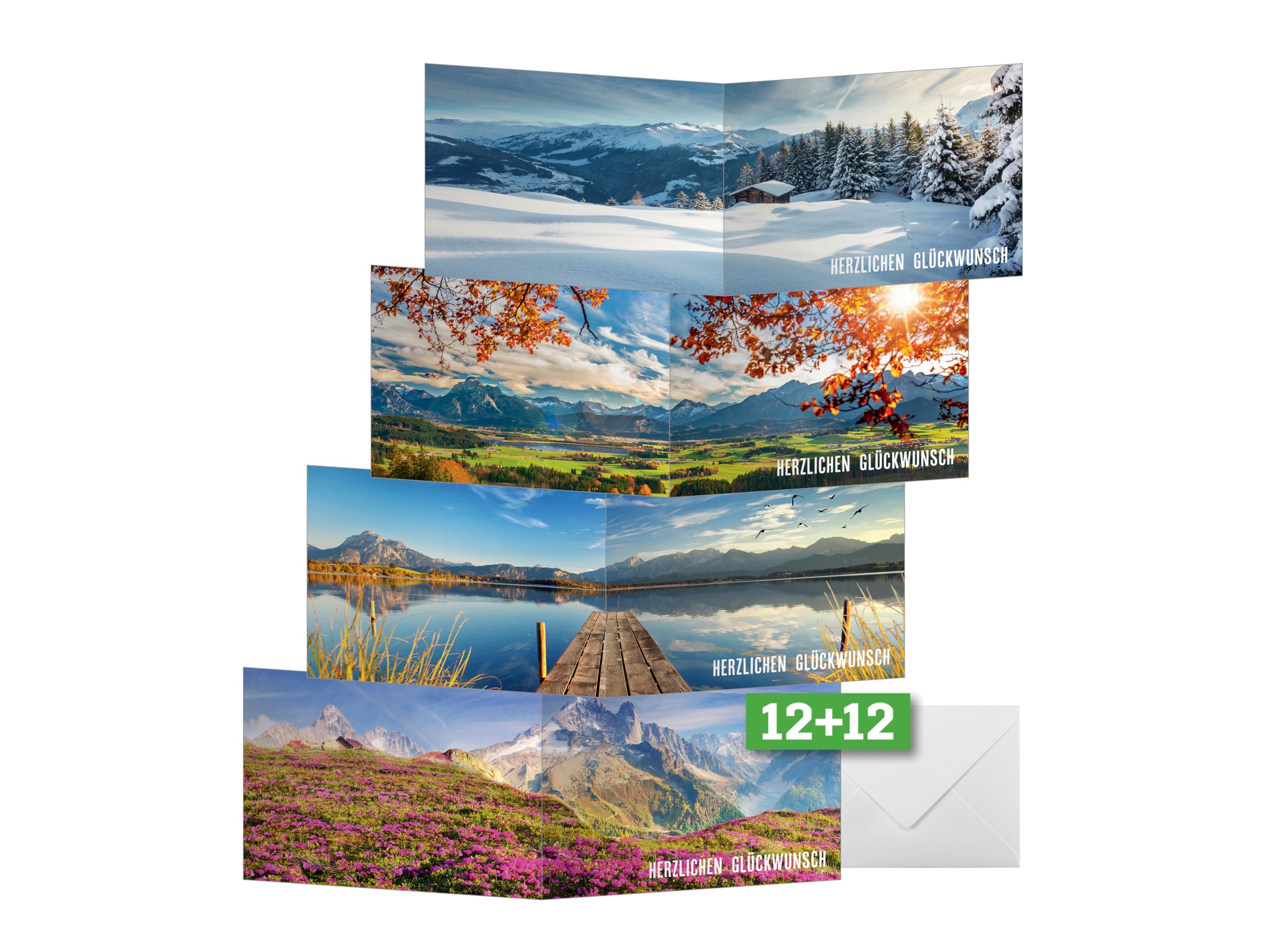 Sigel DS618 Birthday Cards A6 Pack of 12 with Envelopes - 4 Designs 3 Cards Each Ideal for Printing, Made from Sustainable Paper