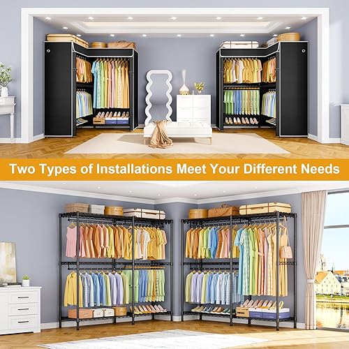 Miniatura 5 de E15C - Perchero en forma de L para esquina, perchero independiente para colgar ropa, organizador de armario resistente de 43.3 pulgadas de ancho x