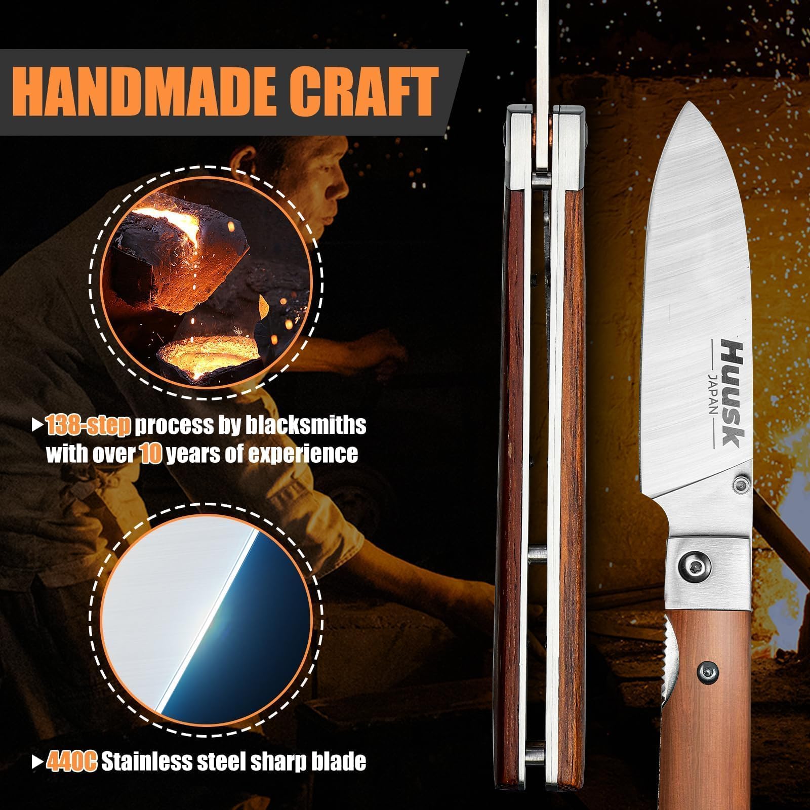 Huusk Folding Chef Pocket Knife-Japanese Santoku Knive, edc Kitchen Knives — Amazon image 3