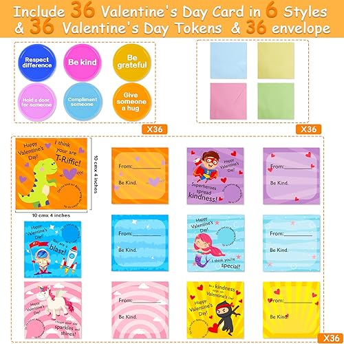 Miniatura 2 de Paquete de 36 tarjetas de regalo para el día de San Valentín para niños, tarjetas de bondad de San Valentín con sobres y fichas para recuerdos de