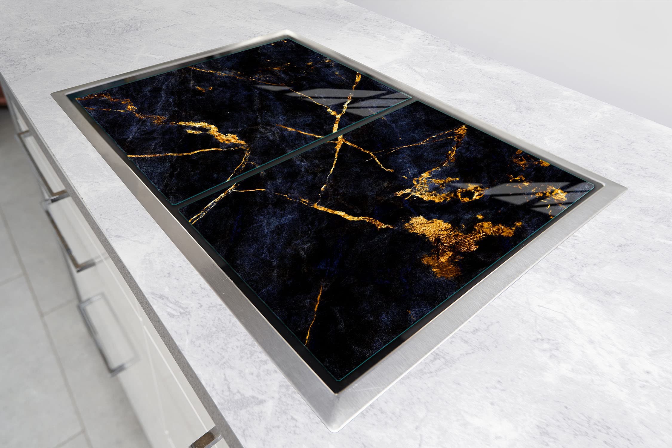 Tabla de cortar decorativa de cristal templado y cubre vitro, Placa protectora de vitrocerámica 85 x 52 cm 2 piezas, para inducción, protección contra salpicaduras, decoración, MÁRMOL