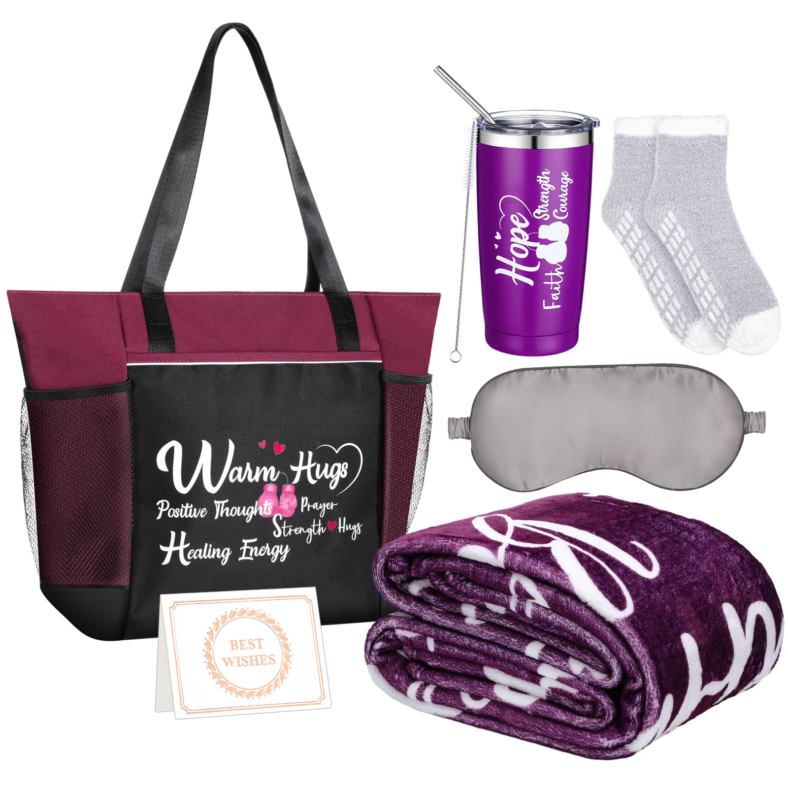 VitalCozy6 Pieces Cancer Care Package for Women Get Well Gifts Cancer Care Gifts for Women Comfort Gift Set Warm Hugs Positive Energy Thoughts for Women Cancer Patients, Purple, Purple