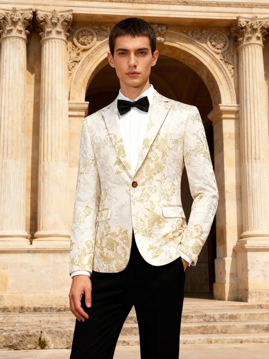 UNINUKOO Mens Floral Tuxedo Jacket Casual Paisley Slim Fit Floral Dinner Wedding Prom Business Sport Coat for Men - Image 2