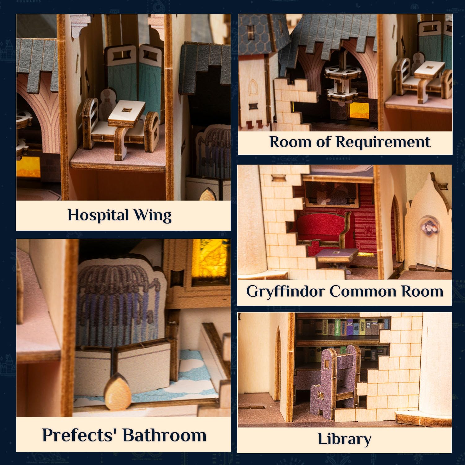 PUREMIND Harry Potter Wielka Sala, puzzle 3D z drewna, oficjalna licencja | Światło, muzyka, ruchome schody, model zamku do montażu, dekoracja na biurko, półkę lub do witryny, zestaw kolekcjonerski