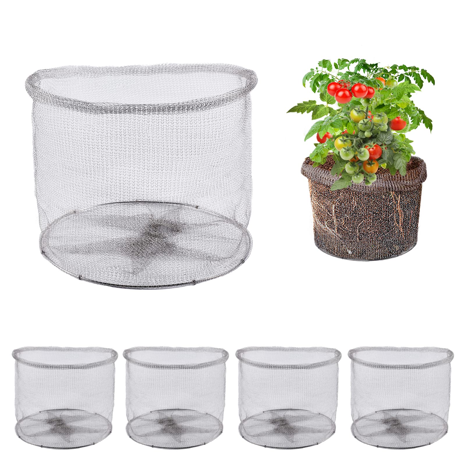 Aulock 4 Pack 5 Gallon Root Stainless Steel Guard Baskets for Plants, Heavy Duty Gopher Bulb Wire Cages, Reusable Bulb Baskets for Trees Flowers Bulbs Root Protect, Burrowing Animals Cages for Plant