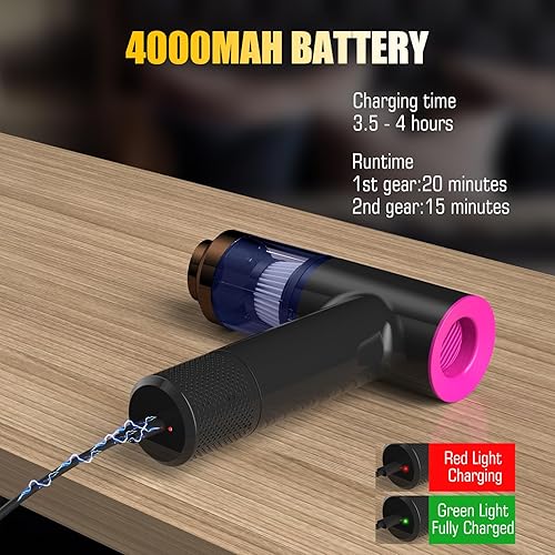 Miniatura 4 de Aspiradora portátil inalámbrica para automóvil, mini, portátil, doble succión (7500 pa y 12000 pa), aspiradora 4 en 1, soplador, inflador,