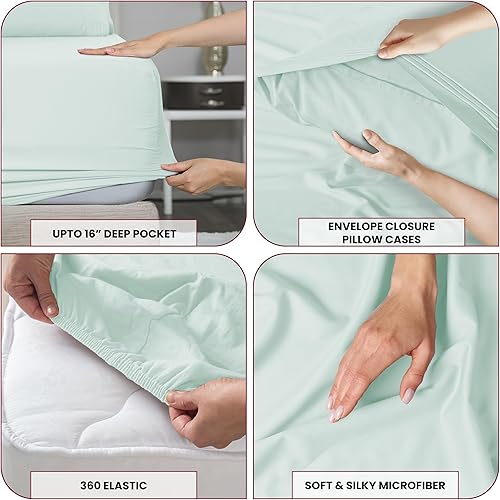 Miniatura 4 de Lux Decor - Juego de sábanas de microfibra cepillada de 6 piezas con bolsillos de 16 pulgadas de profundidad, fundas de almohada bordadas y lisas,