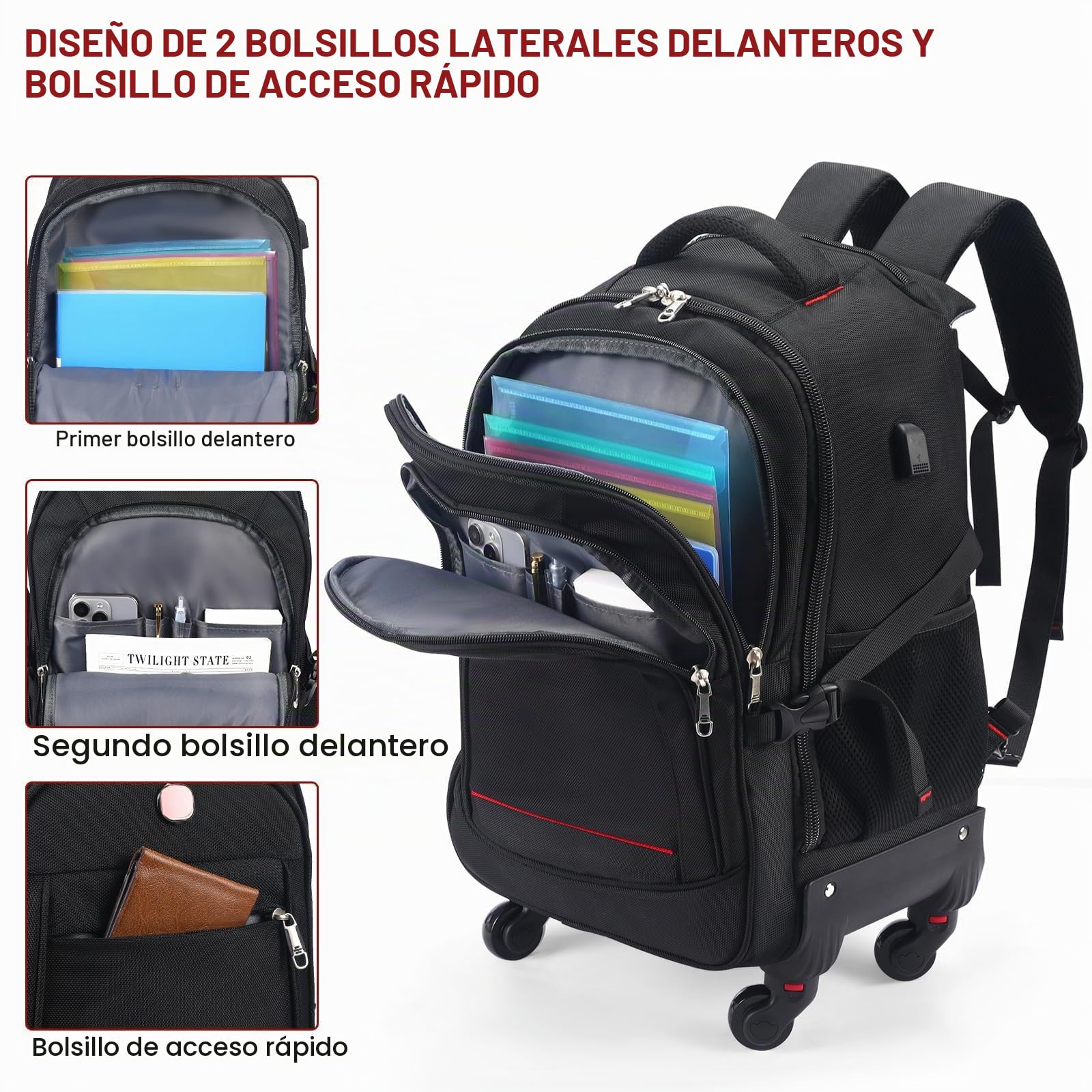 Star Cloud Serie de mochilas con ruedas SC, Negro-a, Carry on 22-Inch 45L, Mochila con ruedas de 4 ruedas