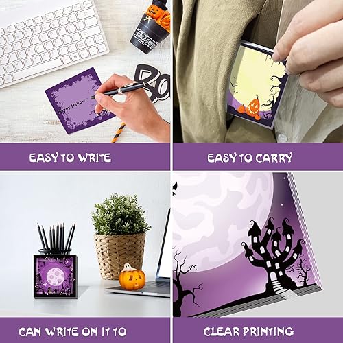 Miniatura 7 de Notas adhesivas de Halloween Post It de Halloween con murciélago de calabaza araña, notas de estudio de trabajo, 450 blocs de notas autoadhesivos