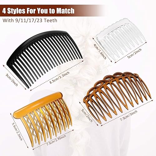 Miniatura 6 de Chuangdi Juego de 32 peines laterales franceses para el cabello, peine giratorio de plástico con clip para el cabello, accesorios para velo de boda