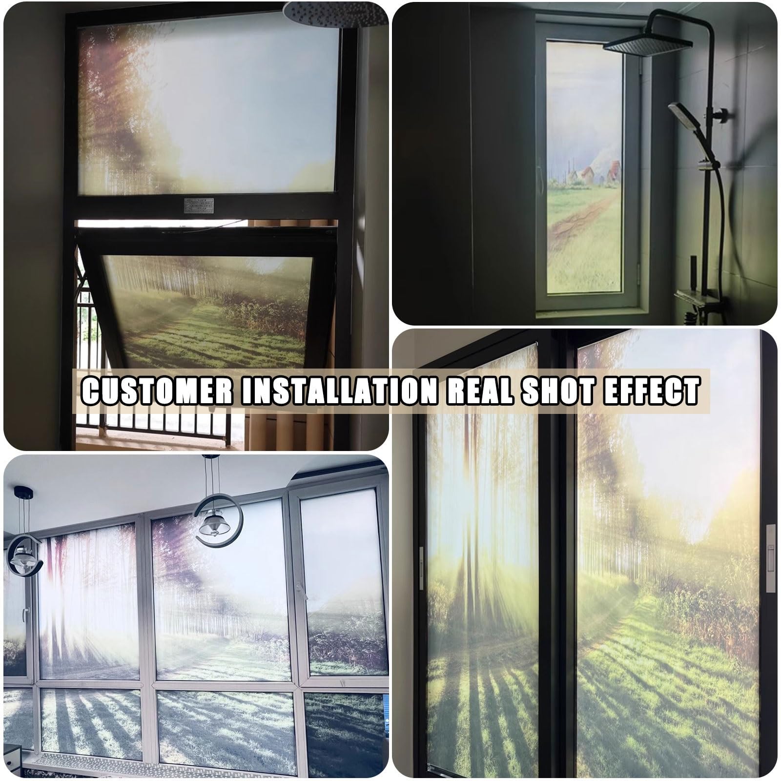 Wald 3D Fensterfolie Window Film Blickdicht Privatsphärefolie Fenster Dekorfolie Statisch Haftend Selbstklebende Glasaufkleber UV-Schutzfolie Ohne Klebstoff Abnehmbarer für Zuhause Büro Balkon