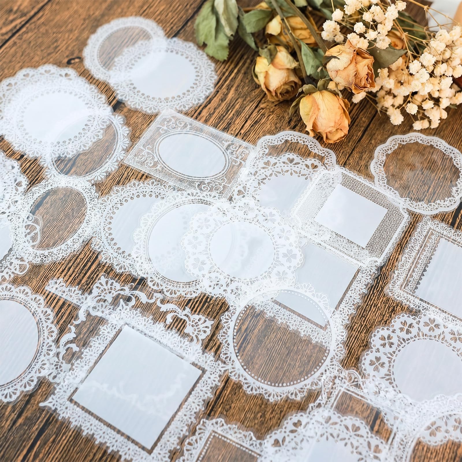 80Pcs Lace Scrapbook Stickers, Waterproof Scrapbook Lace Sticker, Transparent Wedding LaceScrapbooking Stickers for DIY Decoration, Crafts Making, Notebook, Wedding