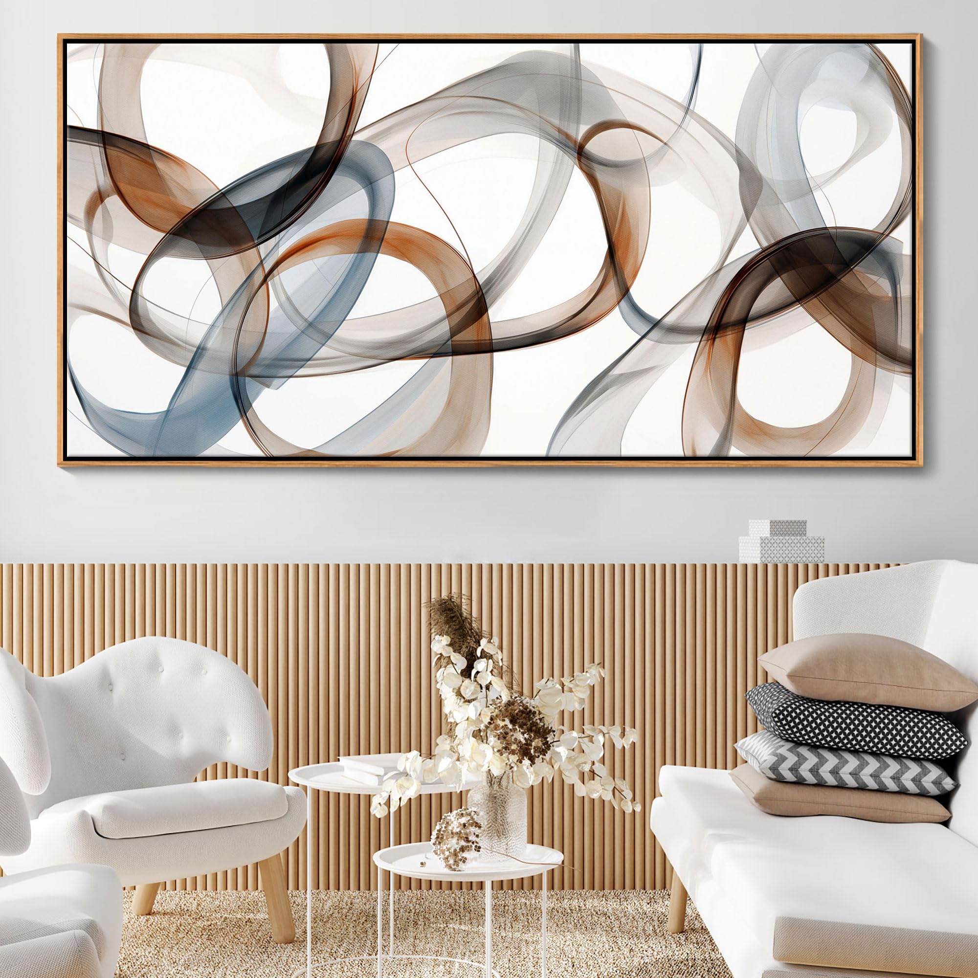 Large Wall Art - Framed Canvas Wall Art Abstract Wall Decor for Living Room - Modern Minimalist Style Artwork Decorations Wooden Frames for Canvas