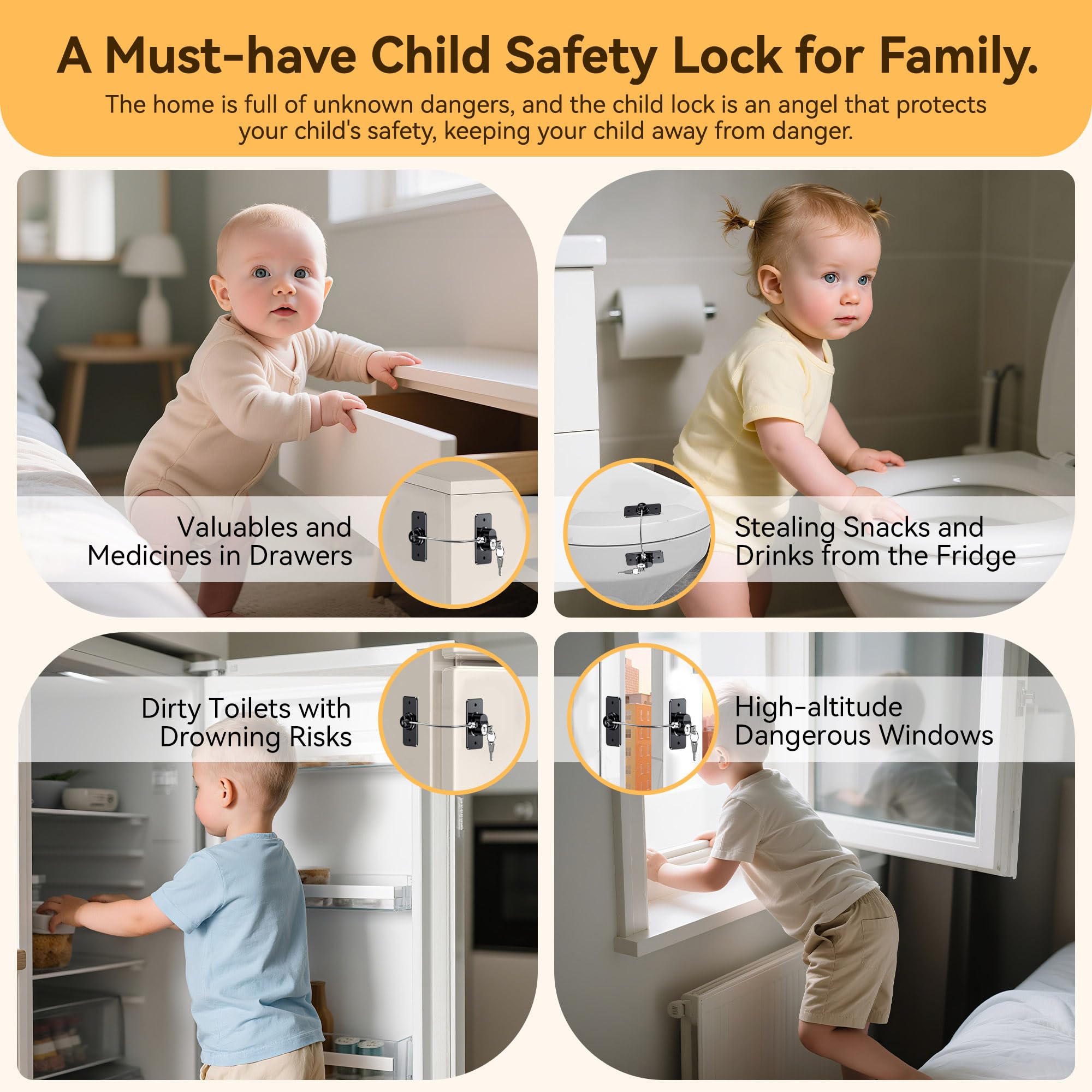 2 Pezzi Blocca Bambini per Frigorifero e Cassetti, Blocca Chiusura Cassetti con Potente Adesivo, Sicurezza Chiudi Cassetti Bambini per Frigorifero Armadietto, Cassetto, Armadio (B-Nero-2Pezzi)