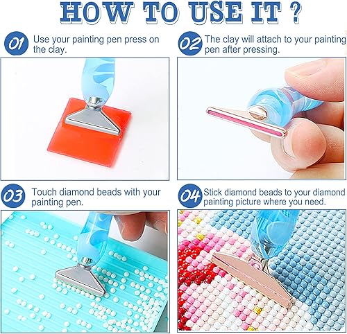 Miniatura 7 de Heyseri 14 piezas de accesorios y herramientas de arte de diamante ergonómico, exquisitas puntas de metal para pintura de diamante y 6 arcilla de