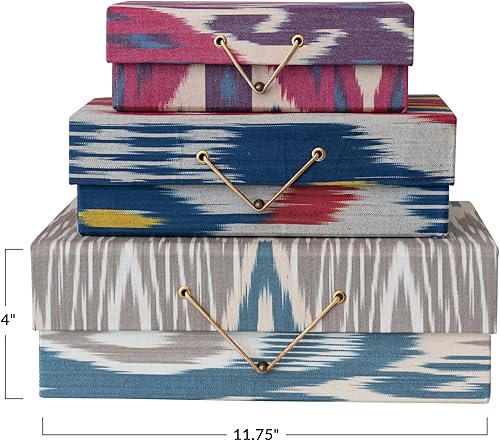 Miniatura 4 de Cajas decorativas de algodón y papel con diseños globales, juego de 3 tamaños, multicolor