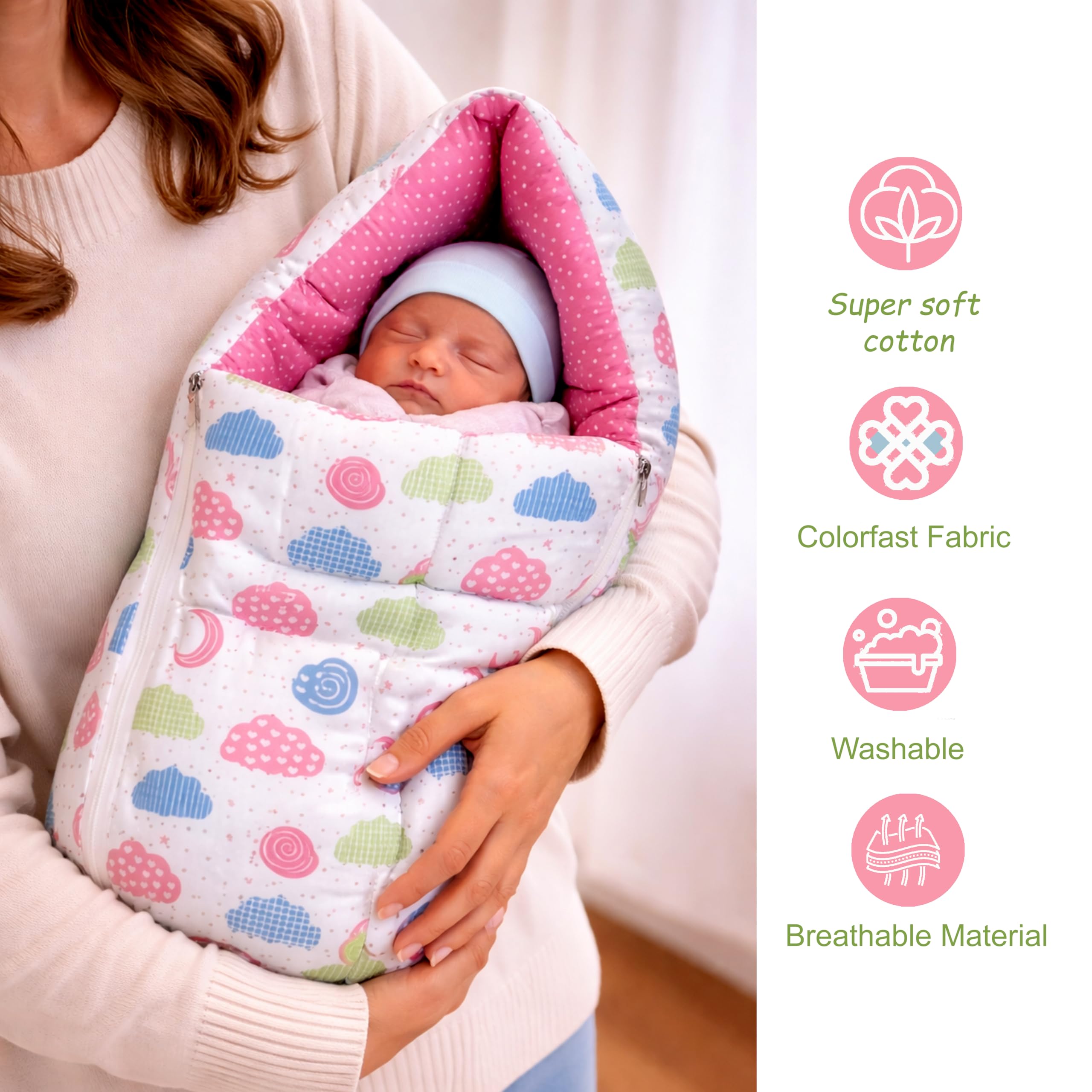 Fareto Combo of Baby Bed with Net | Carry Bag | 4 Pcs Bedding Set (0-6 Months, Baby Size, Cotton) (Peach Sprial) 2