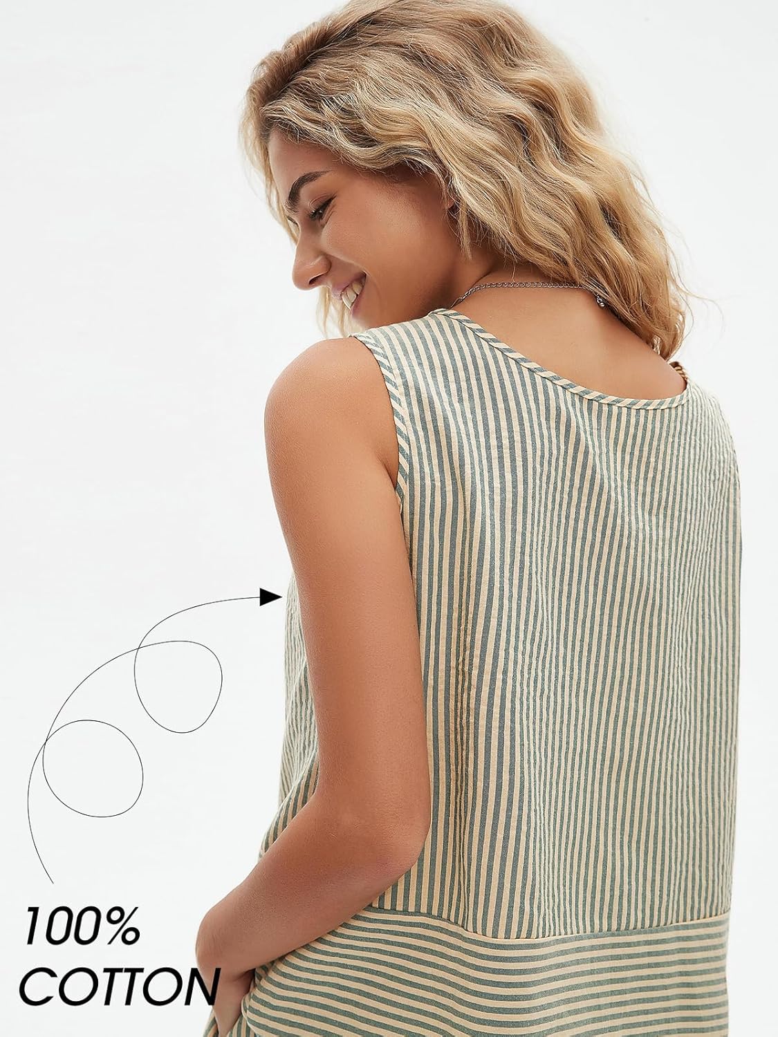 EXLURA Women's Summer 2 Piece Outfits Sleeveless Tank Top Matching Shorts Sets Cotton Striped Sweatsuits Vacation Beach 2025 - Image 5