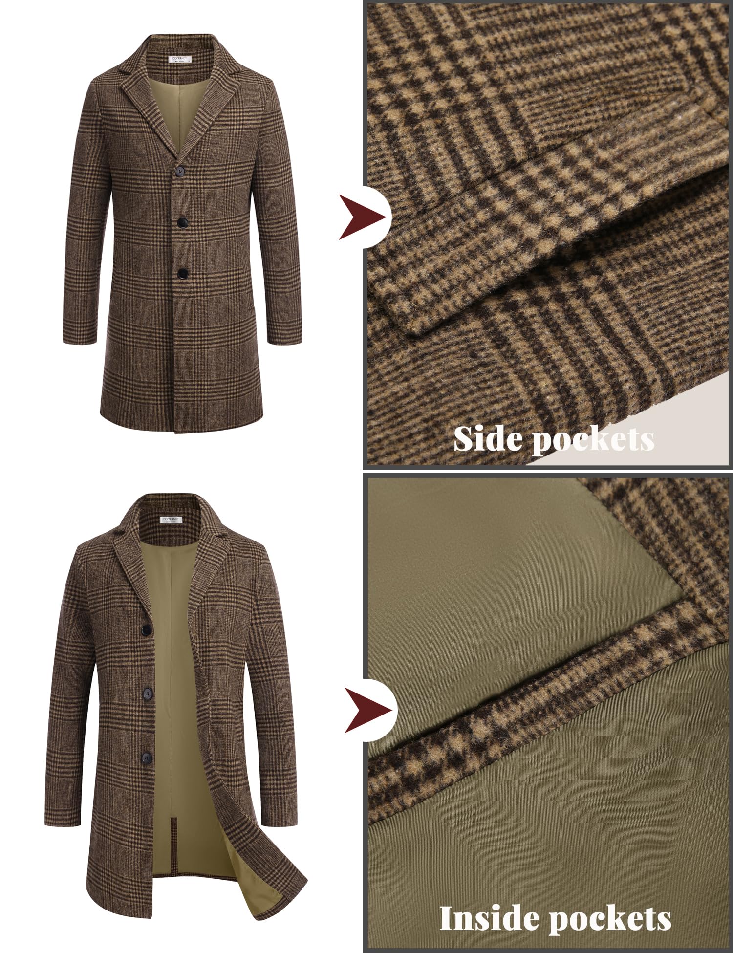 COOFANDY Cappotto invernale da uomo, caldo, con colletto a risvolto, da lavoro, trench, giacca invernale con tasche