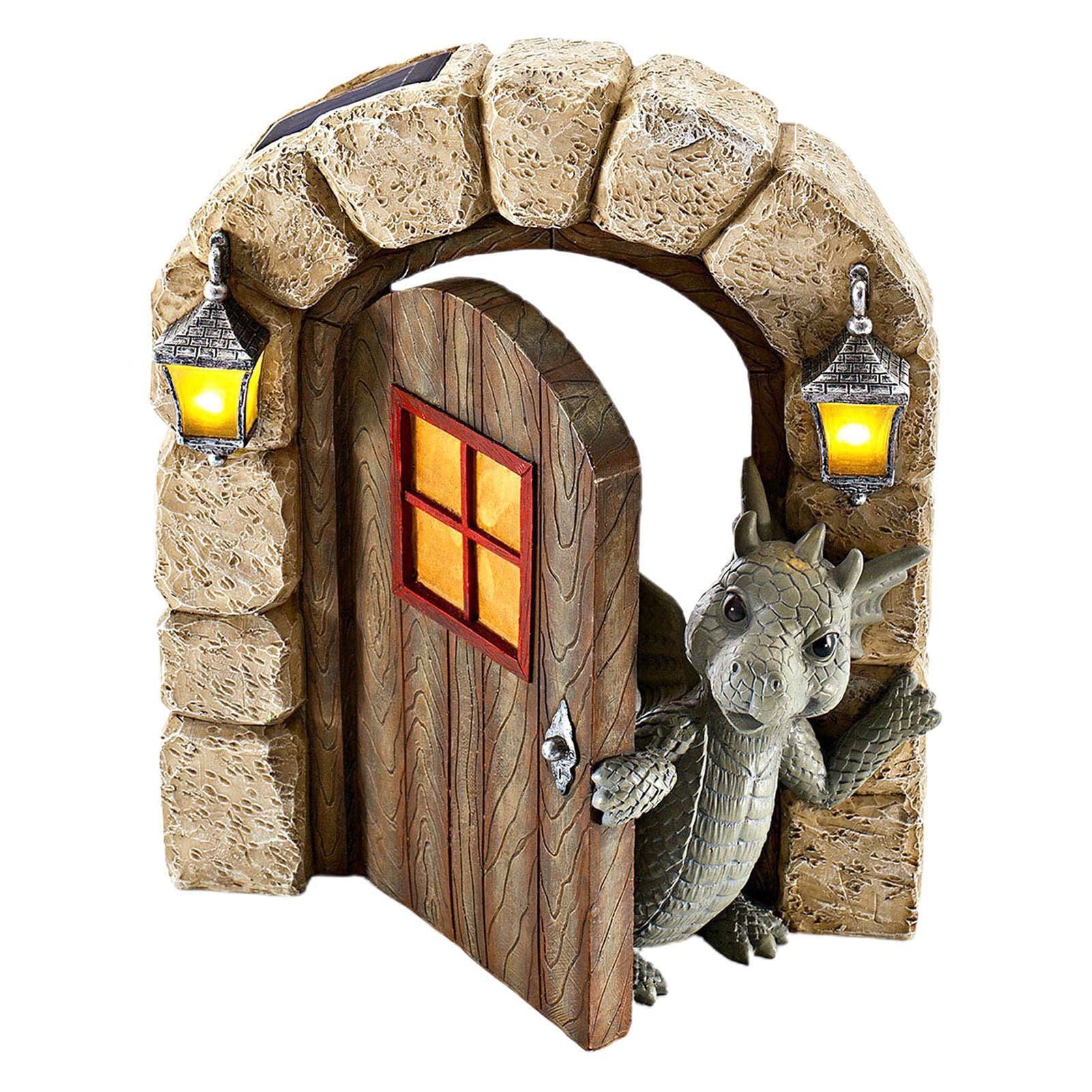 Courtyard Dragon Sculpture, Resin Dragon Open the Door Statue Garden Decoration, Weatherproof Dinosaur Garden Statue Wall Art Figurines Decor Ornaments for Meditation Patio Yard Porch Decoration
