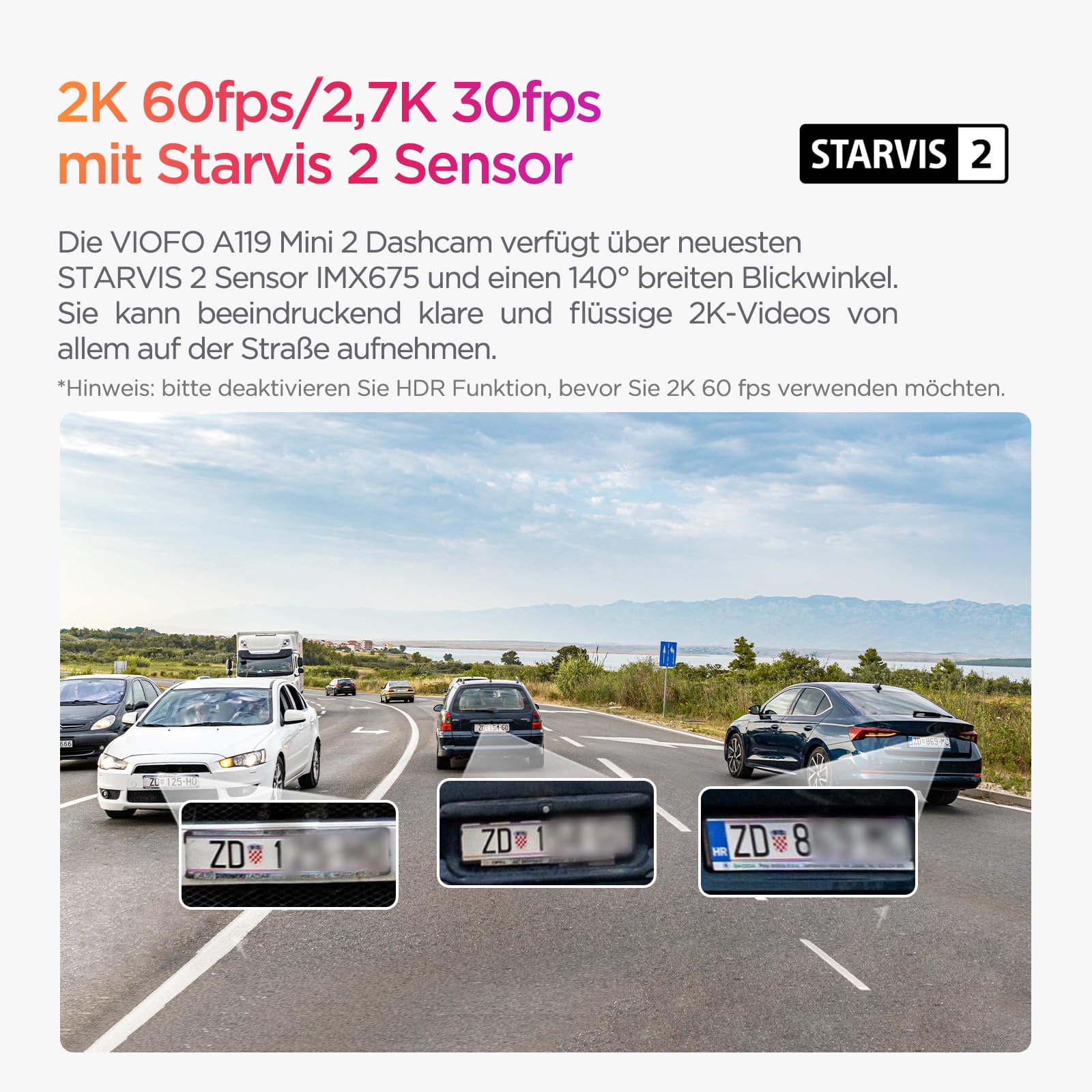 VIOFO A119 Mini 2 Dash Cam Frontale 2.7K 5GHz Wi-Fi, 2K 60fps/HDR 30fps Controllo vocale, STARVIS 2 Visione notturna migliorata, 1.5" LCD Hidden Dash Cam Car, GPS Camera Car,