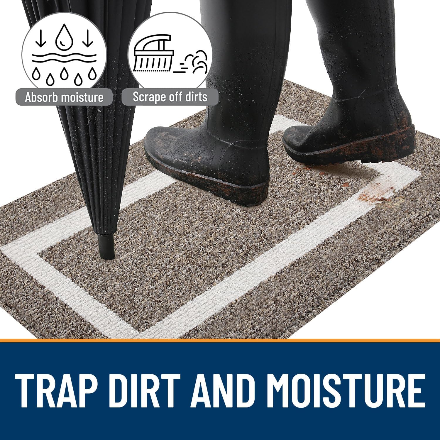 OLANLY Indoor Door Mat, 32x20, Non-Slip Absorbent Resist Dirt Entrance Mat, Washable Low-Profile Inside Entry Doormats for Entryway, Brown - Image 3