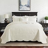 Vista 25 de HoneiLife - Colcha bordada tamaño King - Juego de edredón de microfibra de 3 piezas, colchas ligeras, cubrecamas reversibles, funda de cama retro