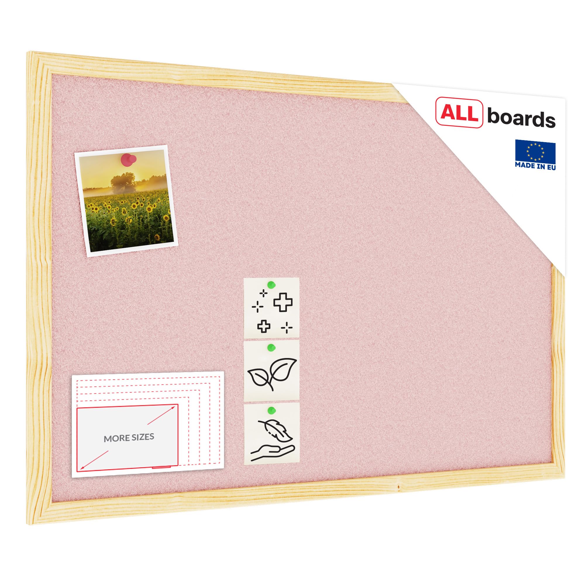 ALLboards Cork Board Pink Cork with Wooden Frame 60x40cm, Corkboard Bulletin Board Notice Board โ image 1