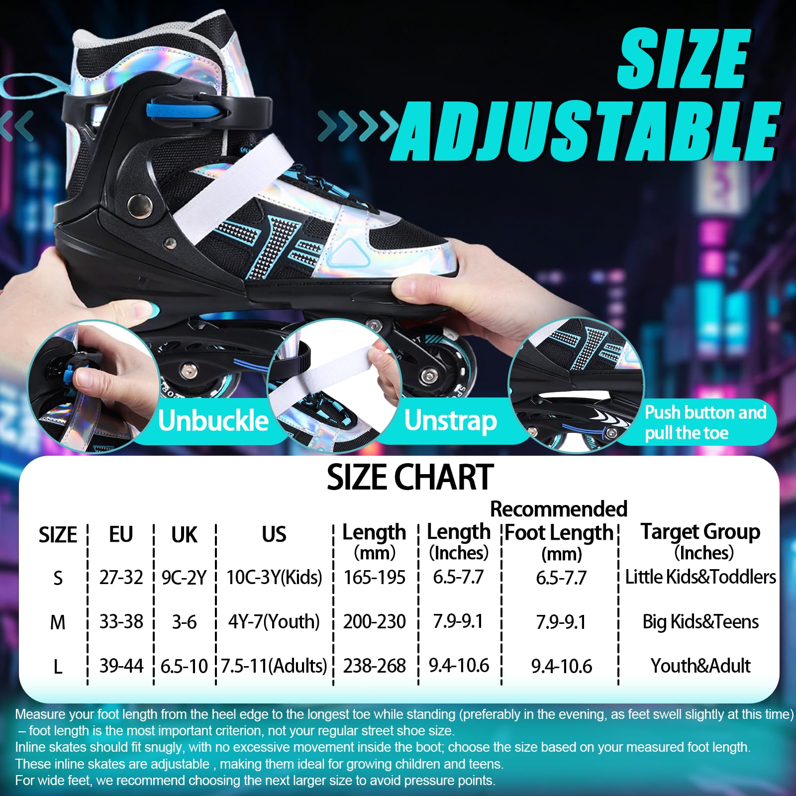Kids Inline Skates - Adjustable Roller Skates for Girls Boys Teen Adult