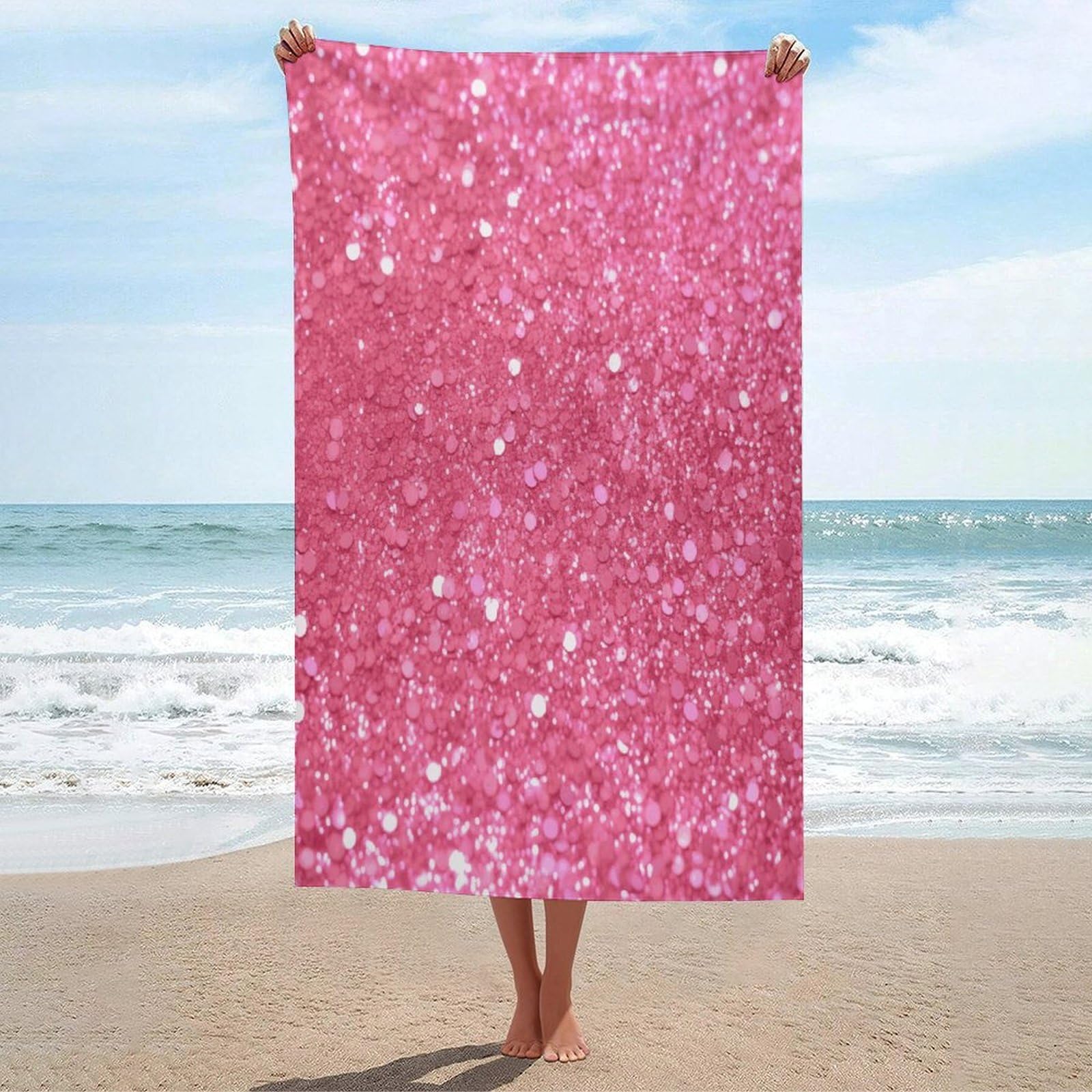Adfgyerh Unisex Style Sparkling Pink Glitter Bath Towels Beach Towel Lightweight Quick Dry, Bath Towel For Travel Sports Pool Swimming Bath Camping Yoga Adults130x80cm