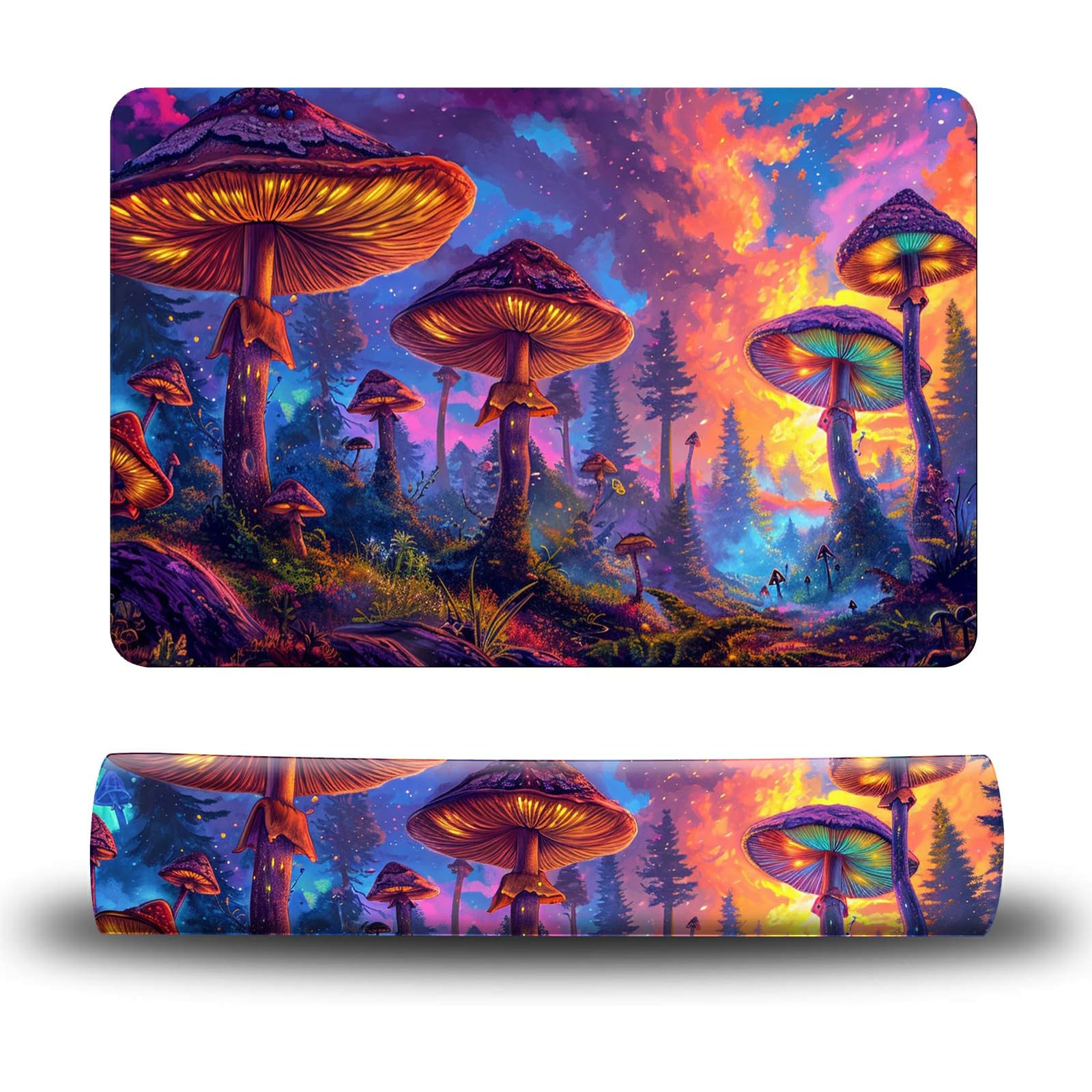 Dikoer Dog Food Mat, 19.6" x 23.6" Absorbent Pet Feeding Mat for Food and Water, Waterproof Diatom Mud Pet Placemat with Non-Slip Rubber Backing, Cat Bowl Mat for Floors - Mushroom Forest Art